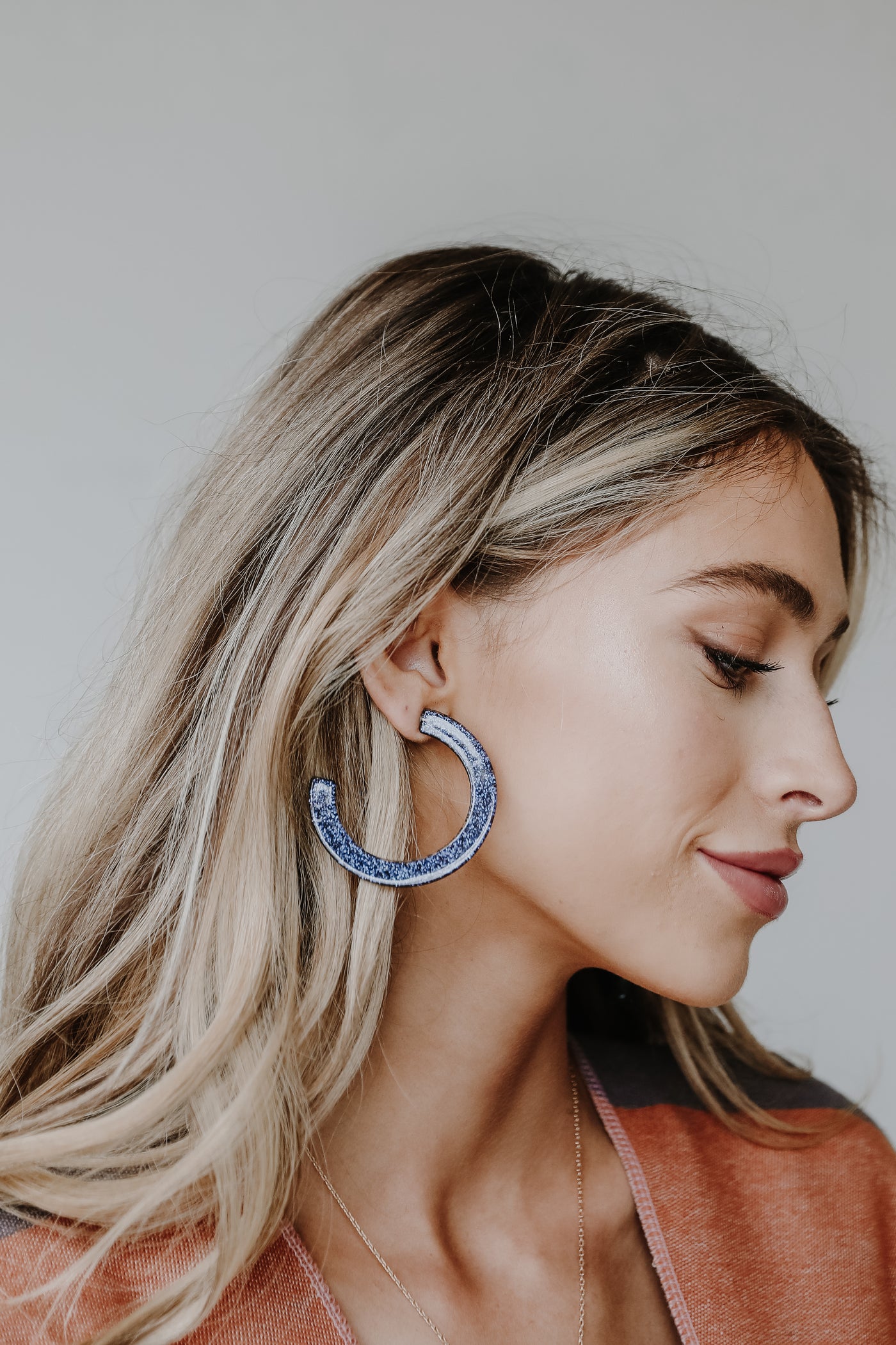 Glitter Hoop Earrings on model