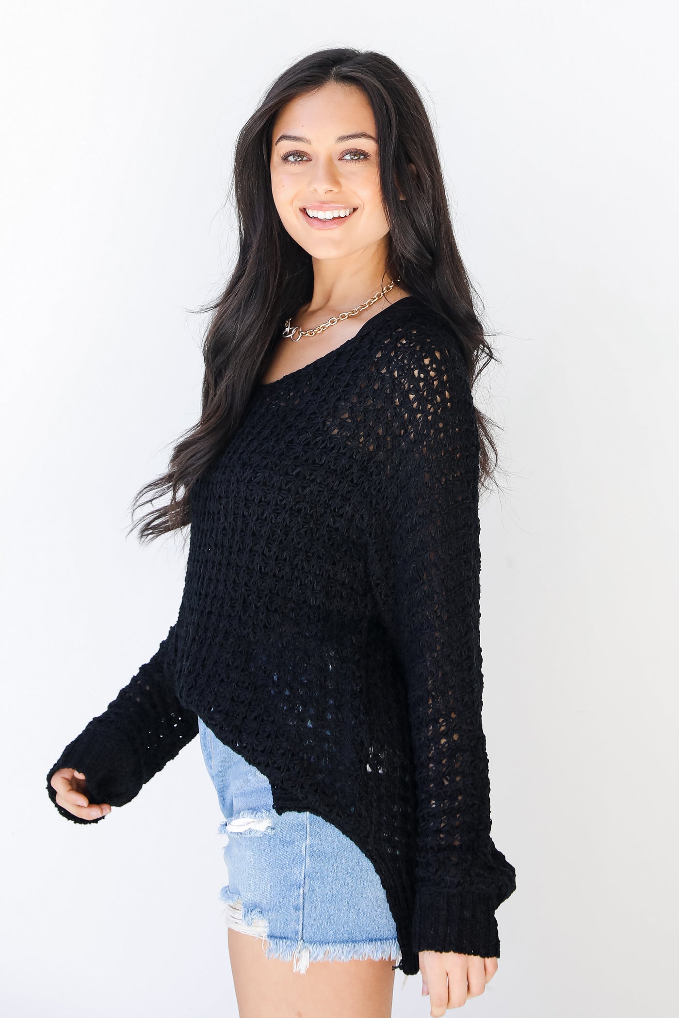 Loose Knit Sweater in black side view