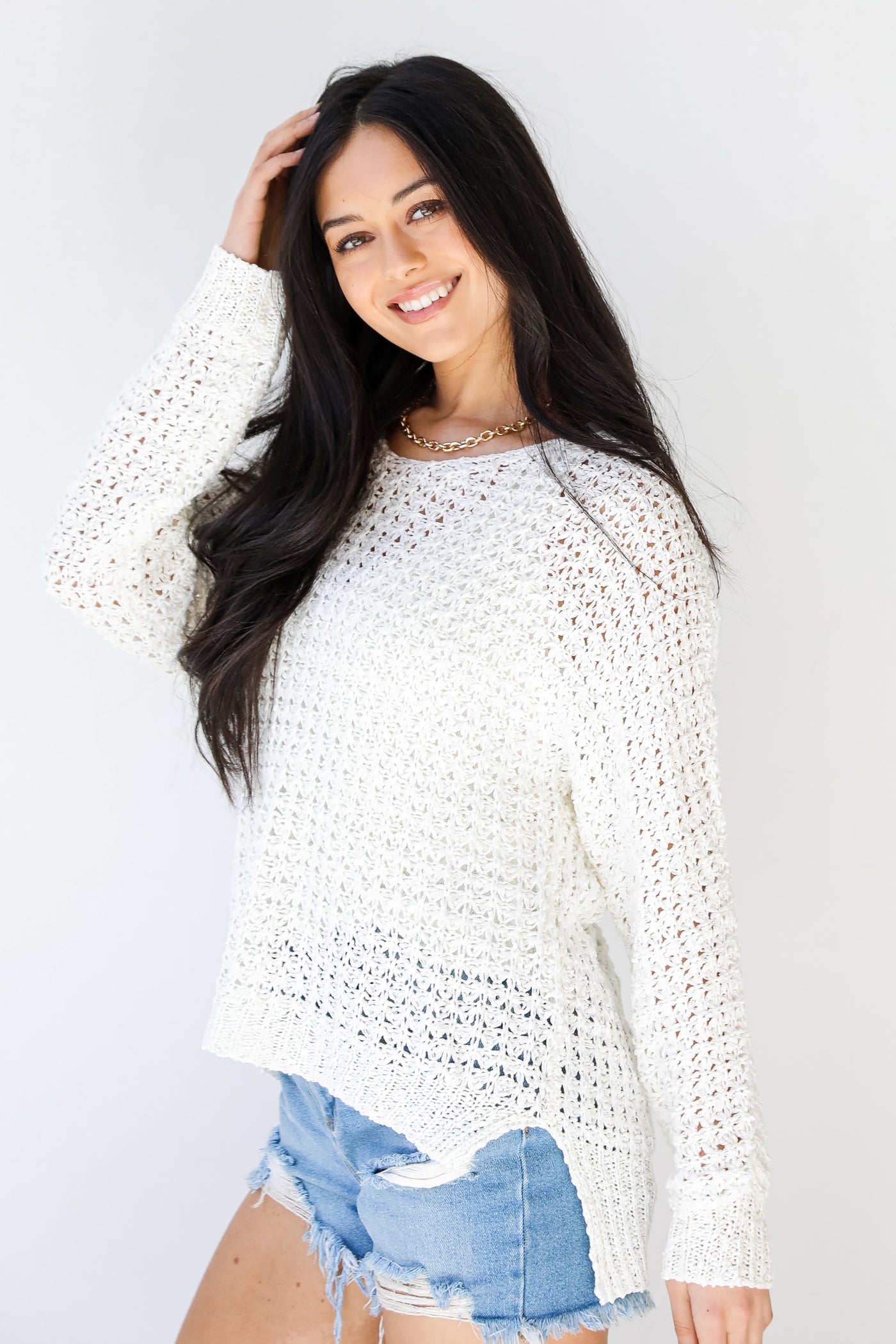 Loose Knit Sweater in white side view