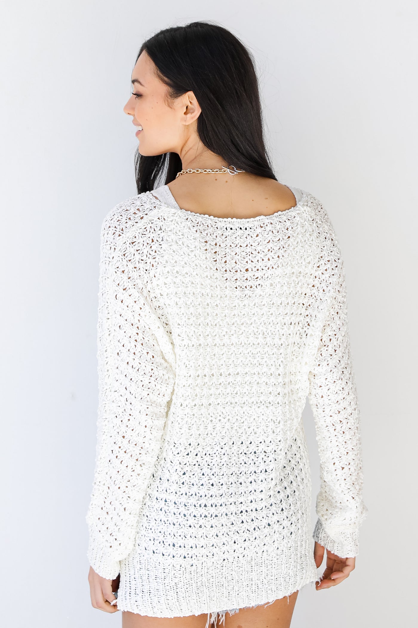 Loose Knit Sweater in white back view