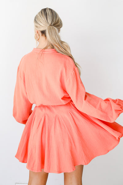 orange Linen Mini Dress back view