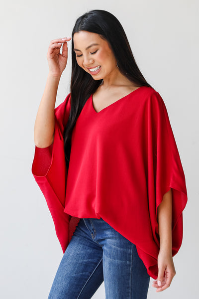 burgundy oversized blouse side view