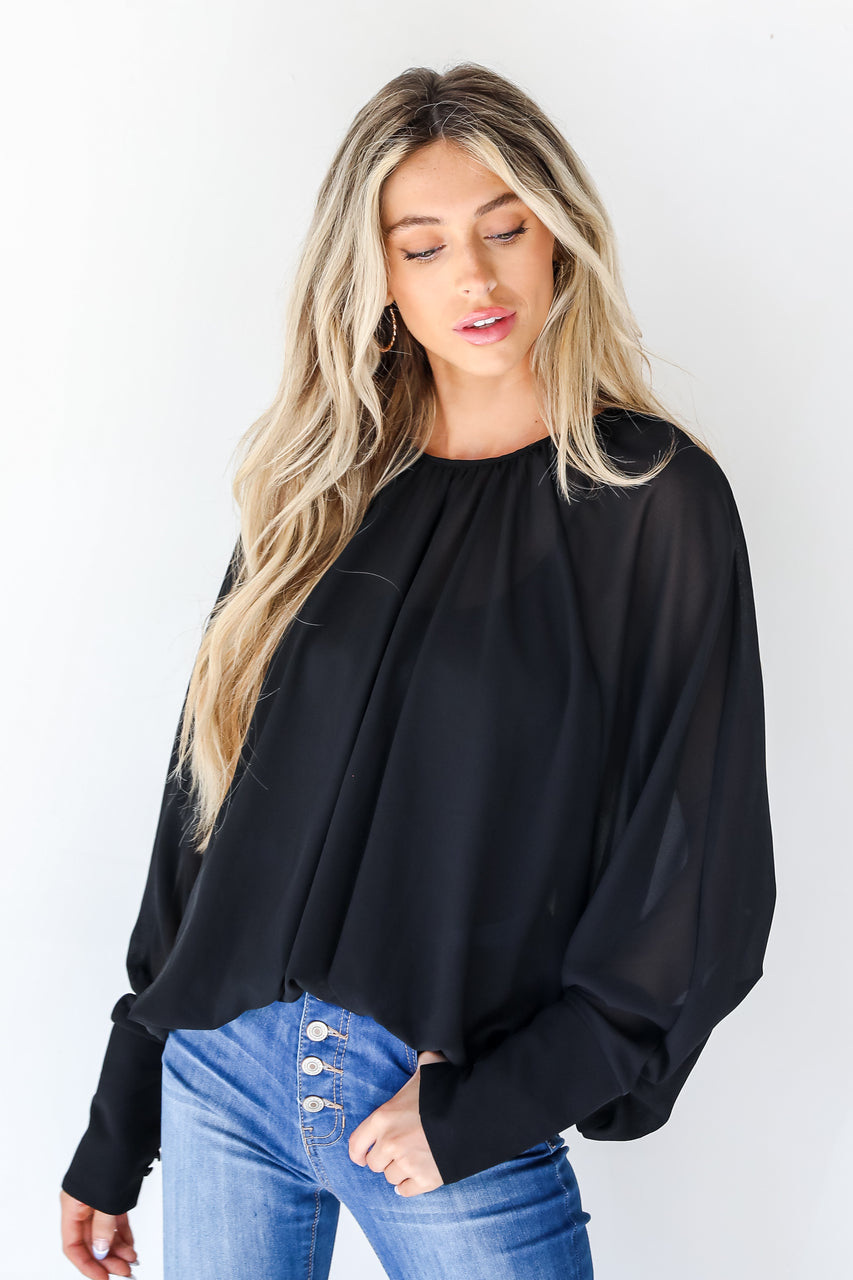Blouse in black front view