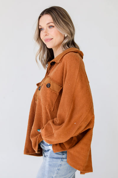 camel Oversized Collared Top side view