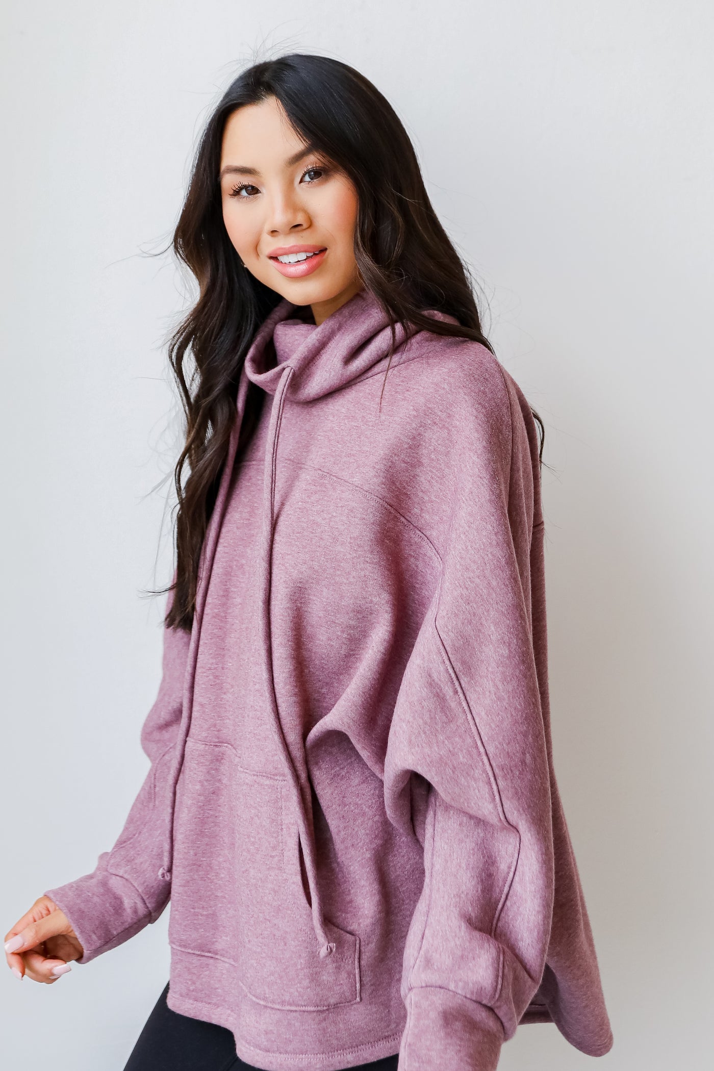Cowl Neck Pullover in wine side view