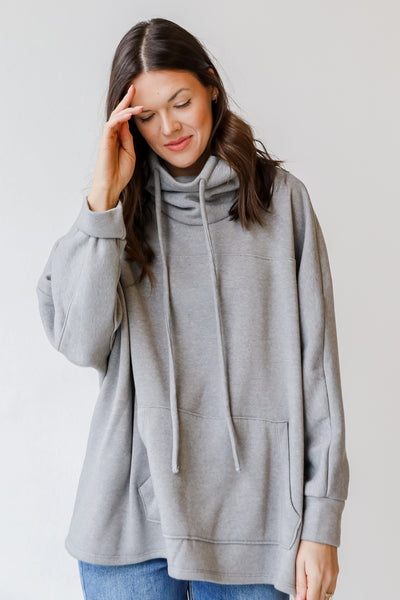 Cowl Neck Pullover in heather grey front view