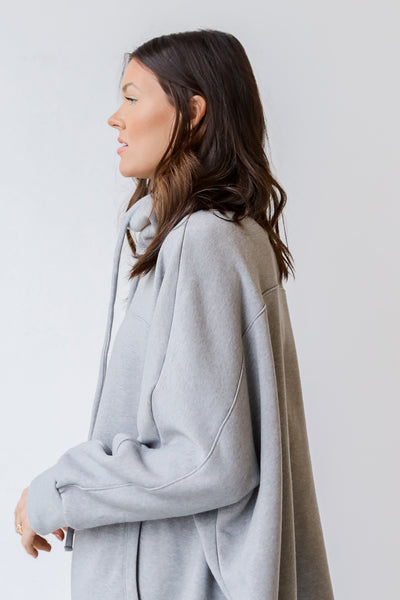 Cowl Neck Pullover in heather grey side view