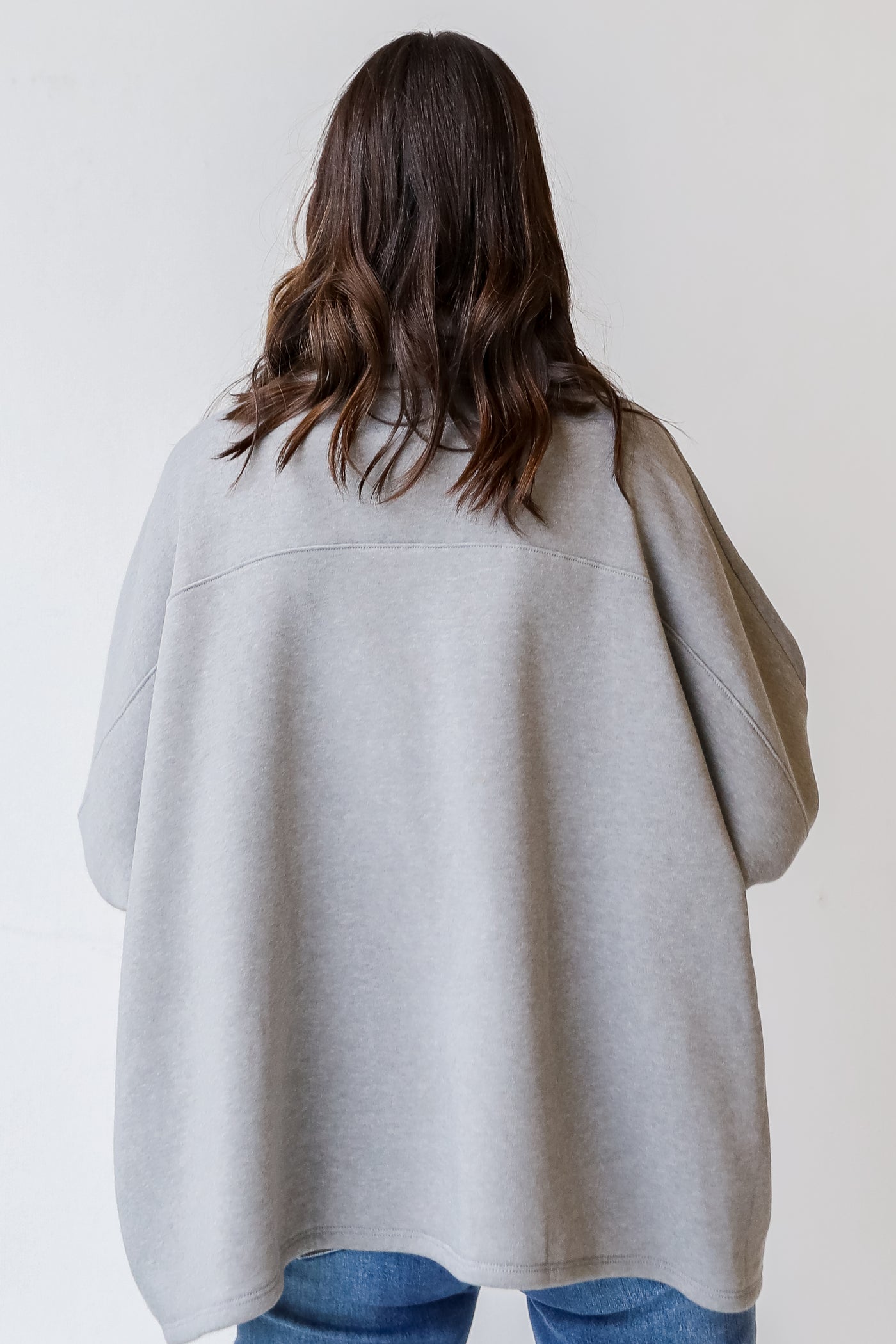 Cowl Neck Pullover in heather grey back view