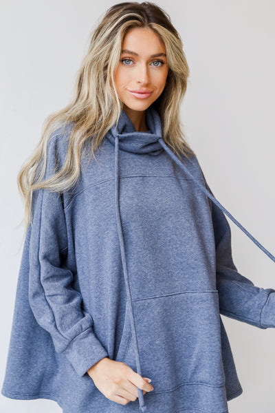 Cowl Neck Pullover in navy front view
