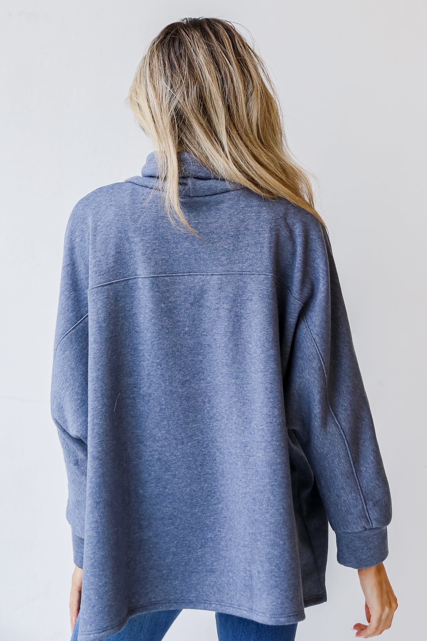 Cowl Neck Pullover in navy back view
