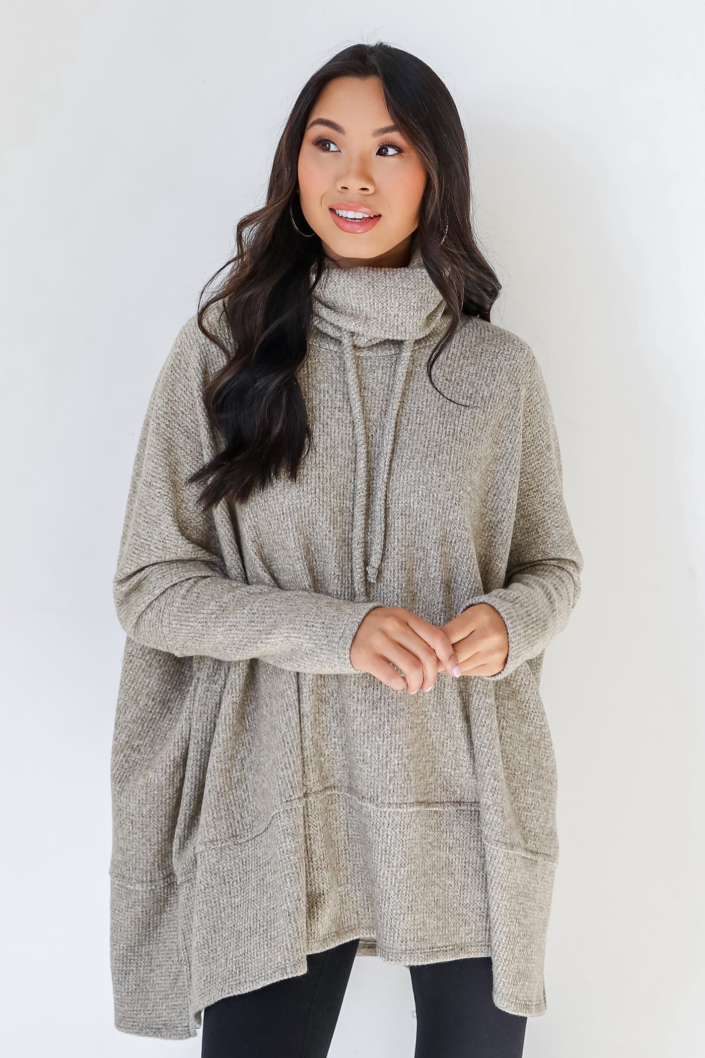 Oversized Cowl Neck Sweater in olive front view