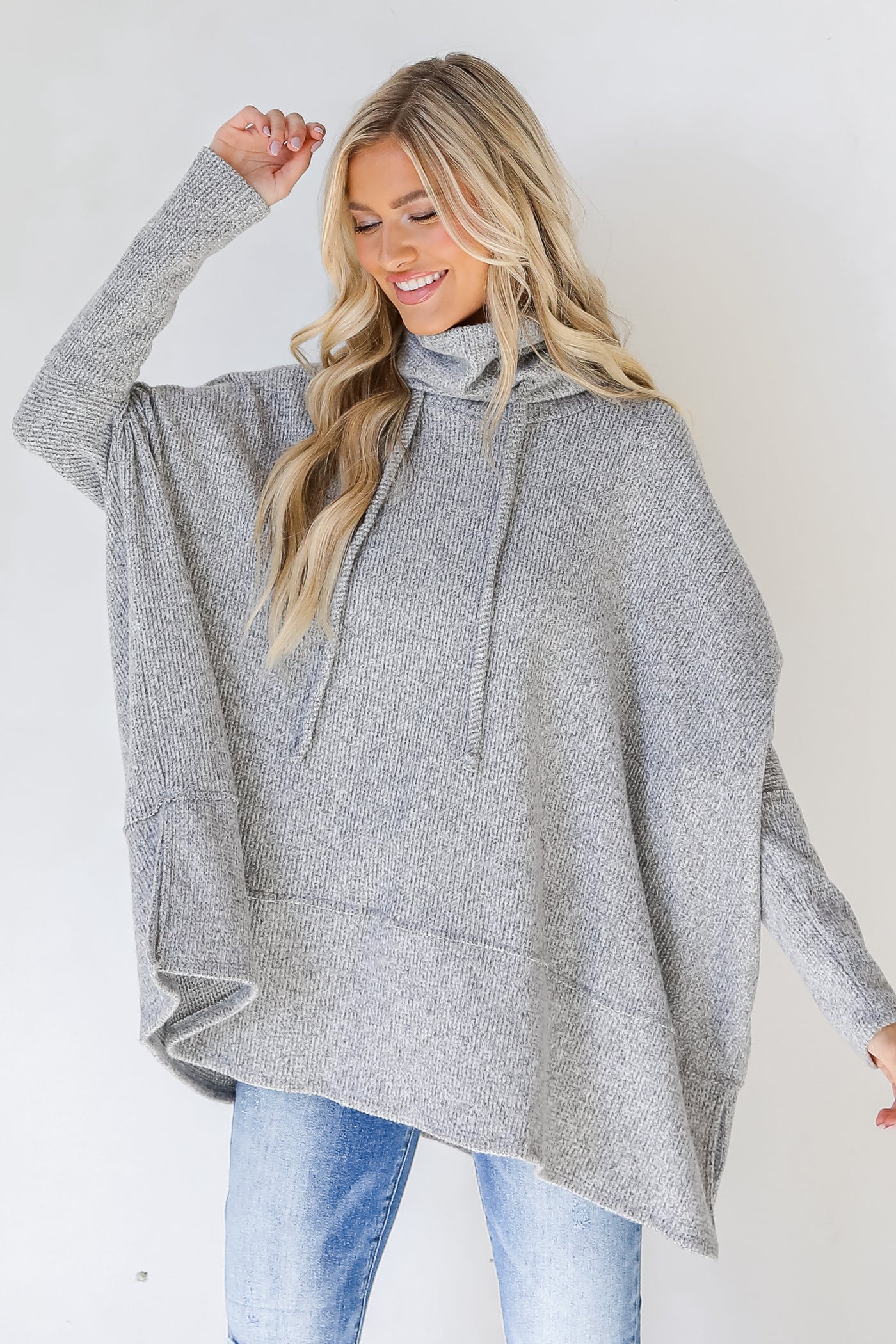 Oversized Cowl Neck Sweater in heather grey