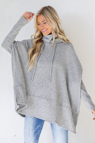 Oversized Cowl Neck Sweater in heather grey