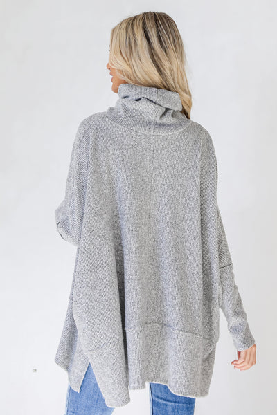 Oversized Cowl Neck Sweater in heather grey back view