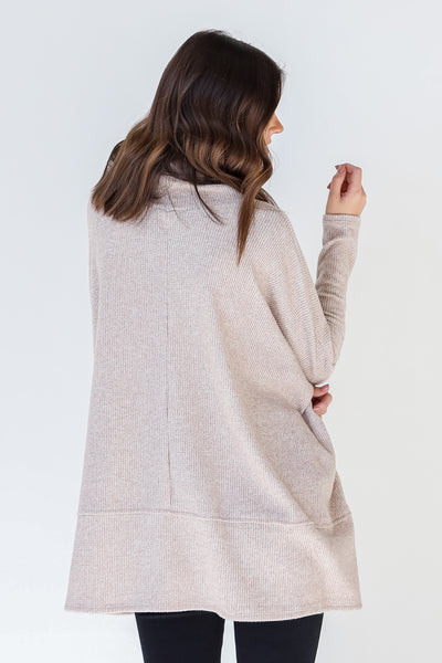 Oversized Cowl Neck Sweater in taupe back view