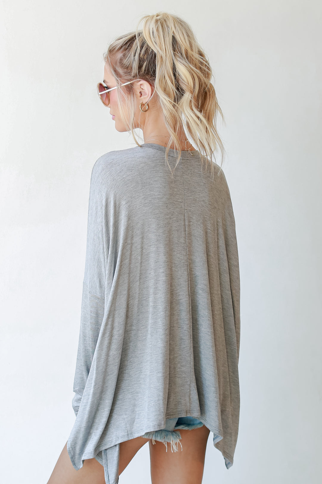 Oversized Jersey Knit Top in heather grey