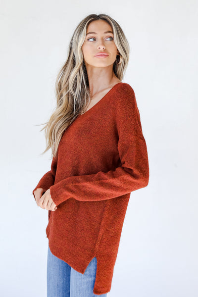 Oversized Sweater in rust side view