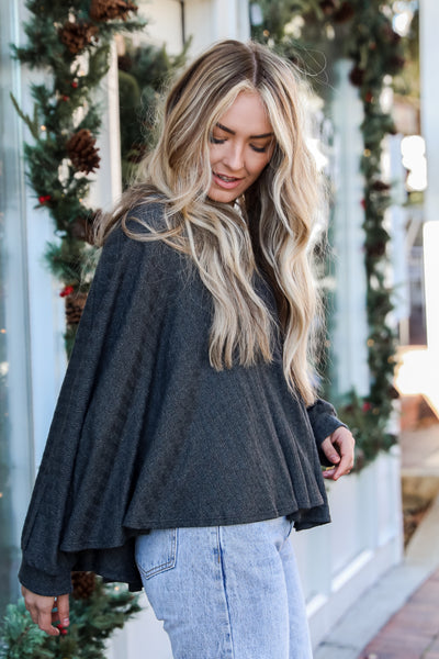black Oversized Knit Top side view