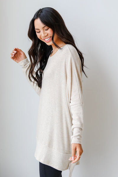 Brushed Knit Top in oatmeal side view