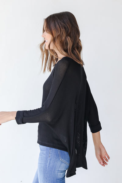 Lightweight Knit Top in black side view
