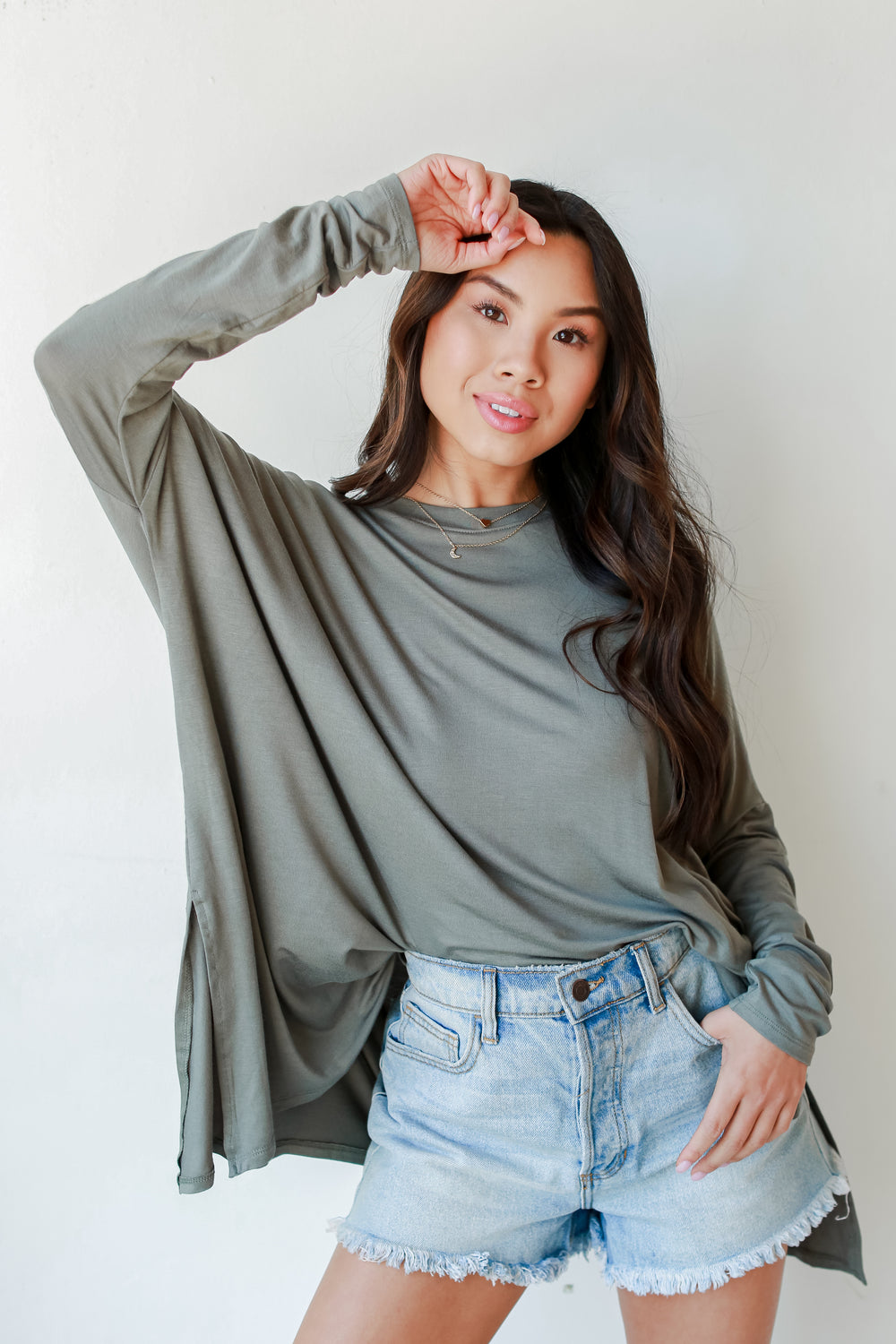 Oversized Jersey Knit Top in olive