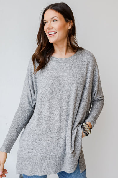 Brushed Knit Top in heather grey