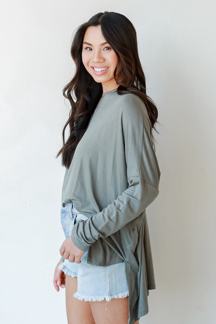 Oversized Jersey Knit Top in olive side view