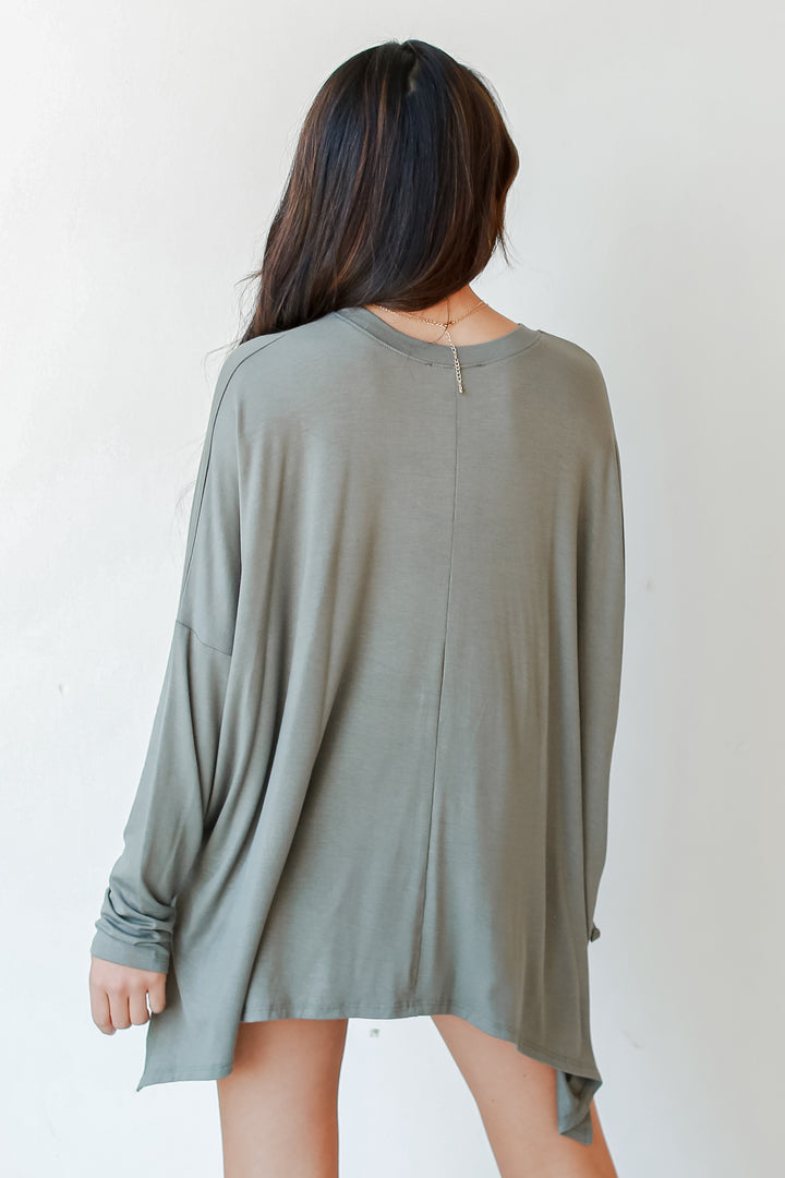 Oversized Jersey Knit Top in olive back view