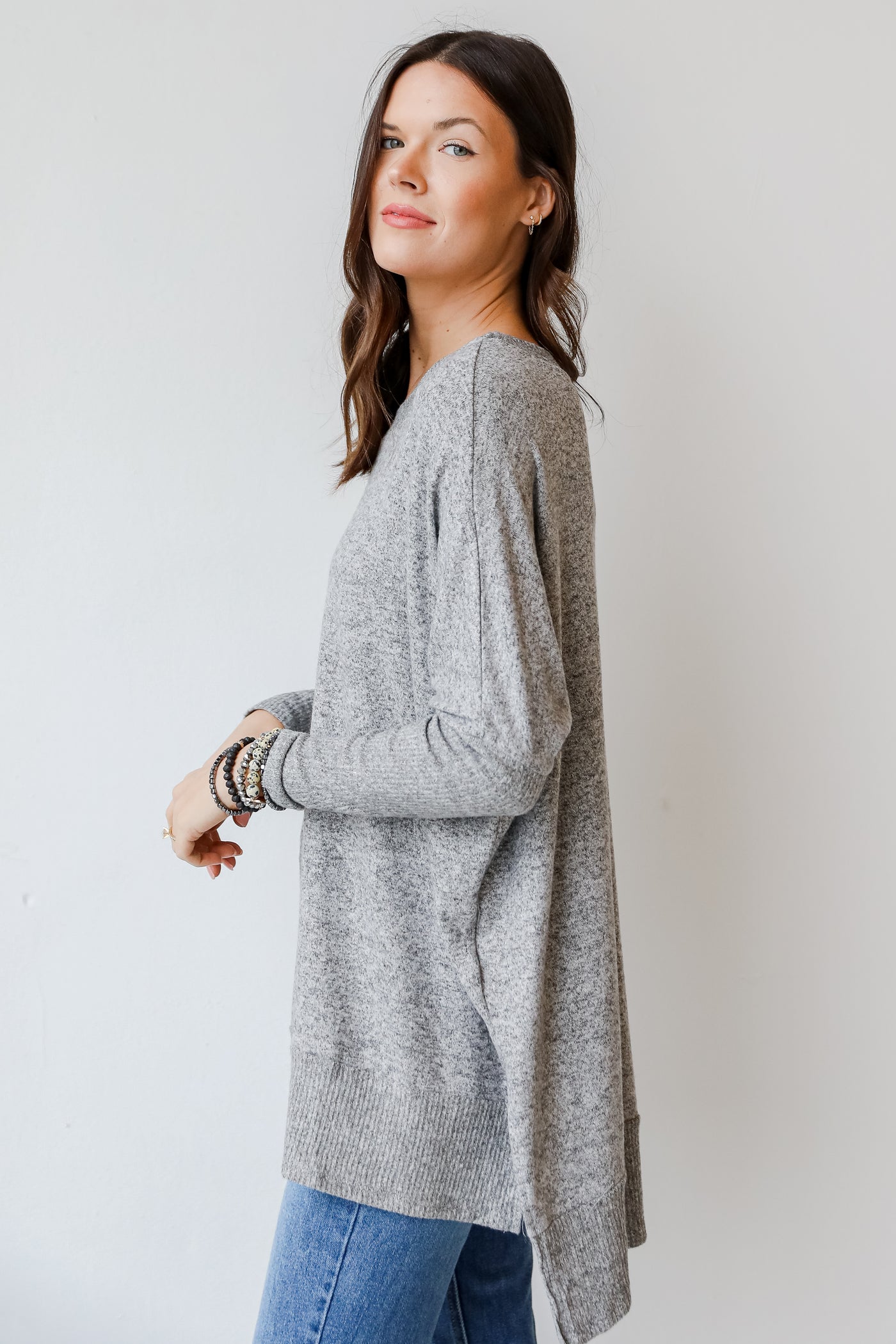 Brushed Knit Top in heather grey side view