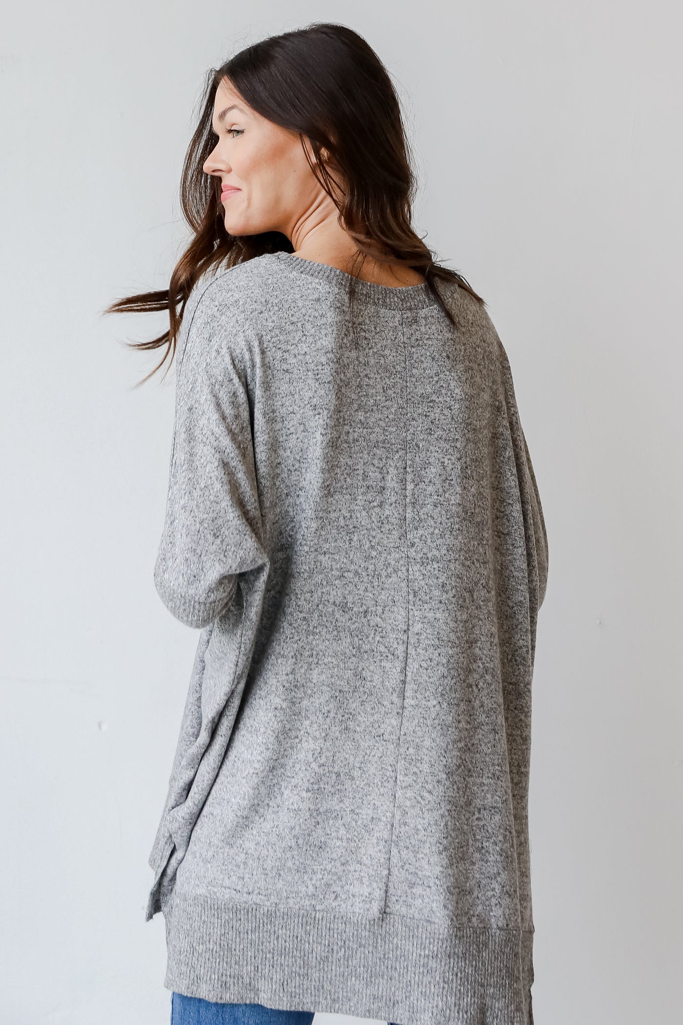 Brushed Knit Top in heather grey back view