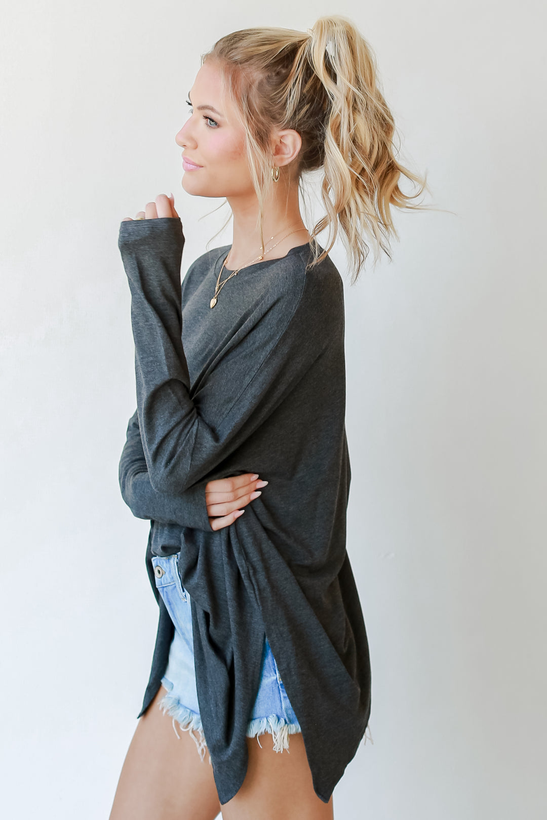 Oversized Jersey Knit Top in charcoal