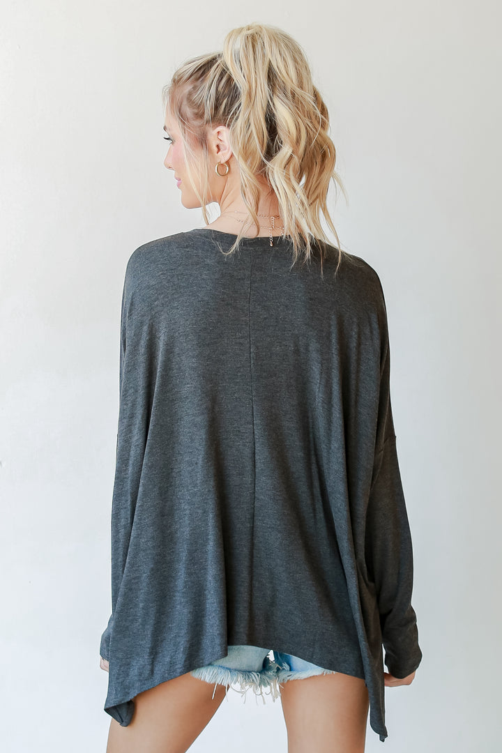 Oversized Jersey Knit Top in charcoal back view