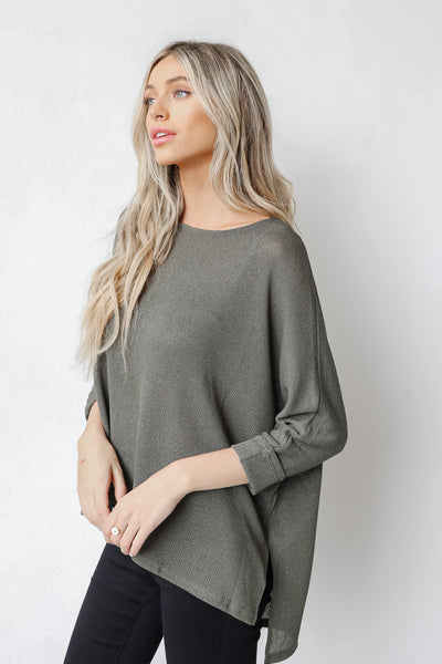 Lightweight Knit Top in olive side view