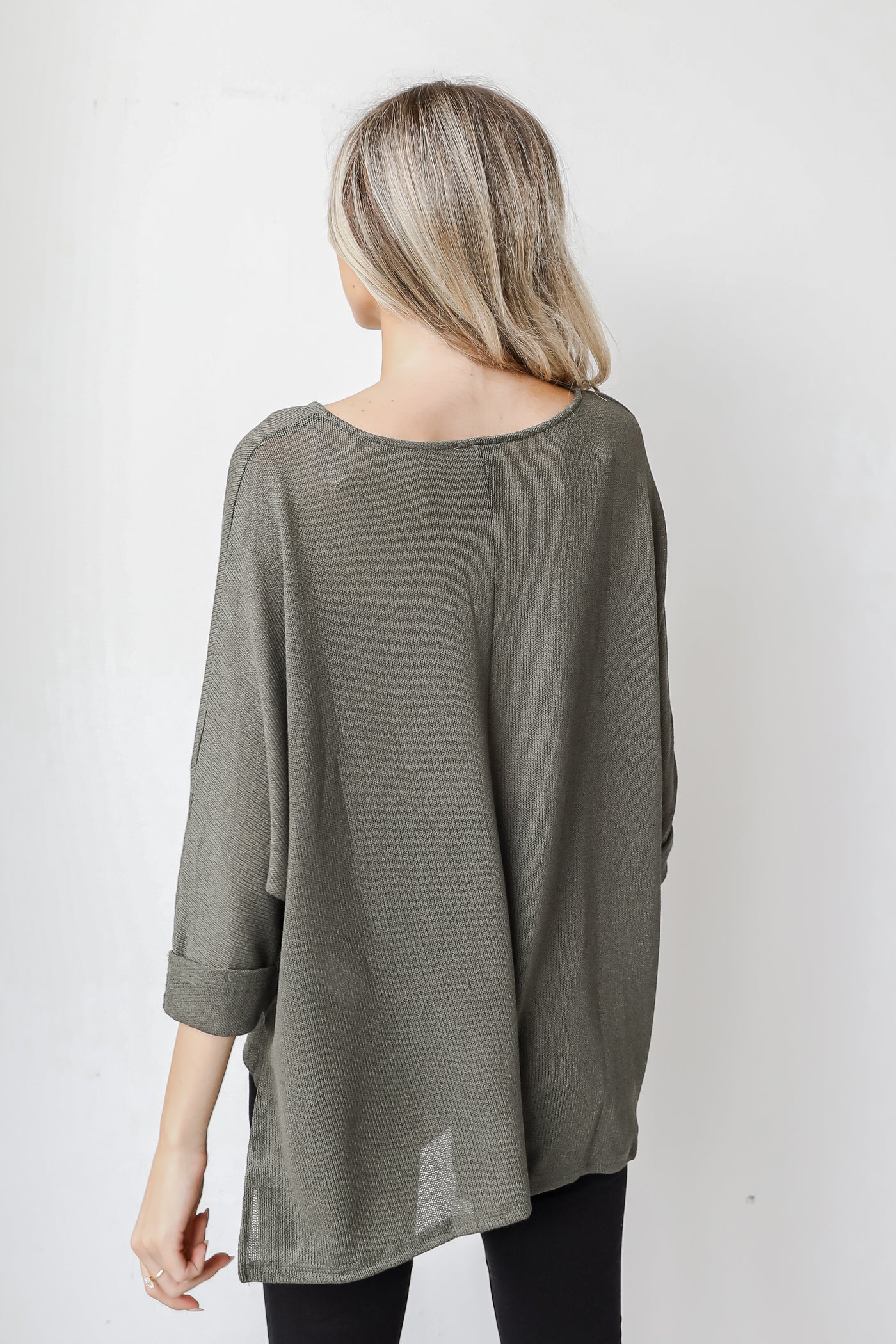 Lightweight Knit Top in olive back view