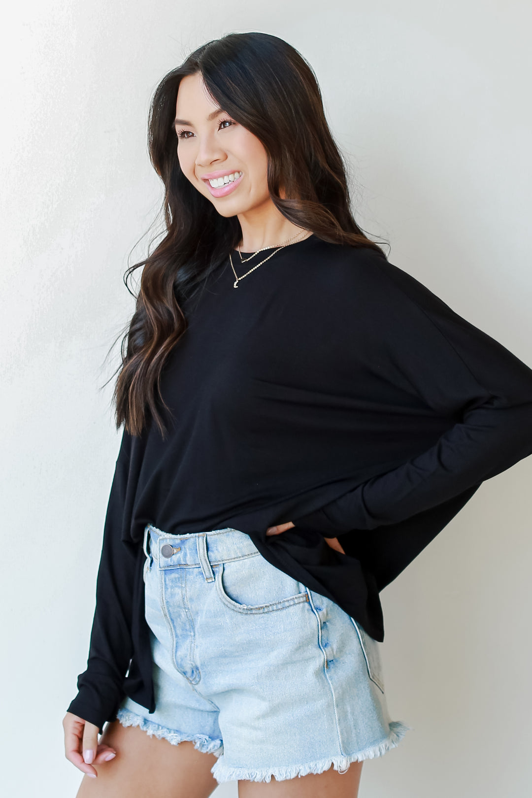 Oversized Jersey Knit Top in black side view