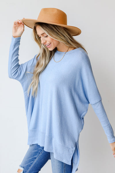 Brushed Knit Top in blue side view