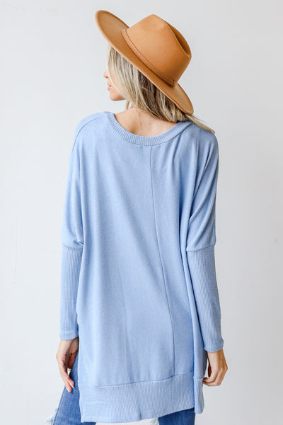 Brushed Knit Top in blue back view