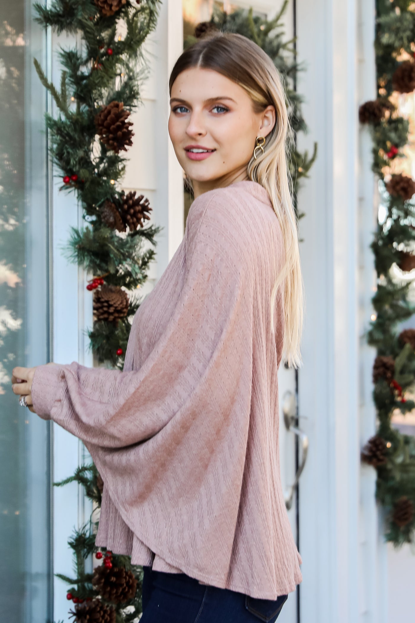mauve Oversized Knit Top side view