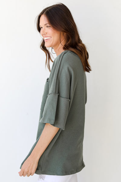 Knit Tee in olive side view