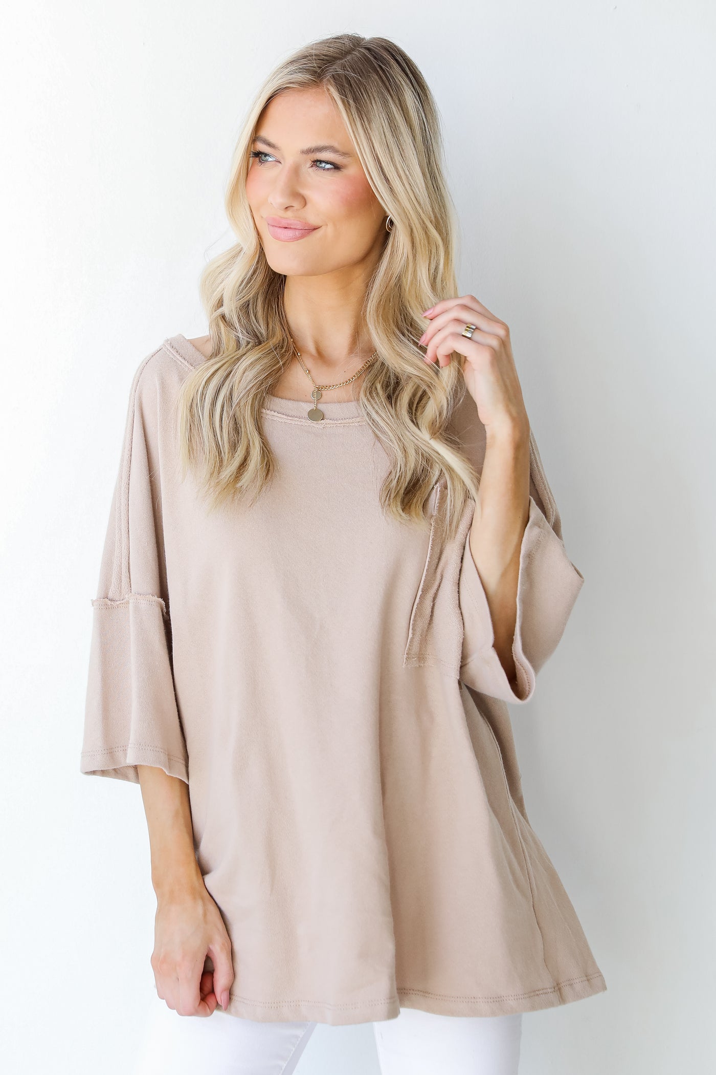 Knit Tee in taupe front view