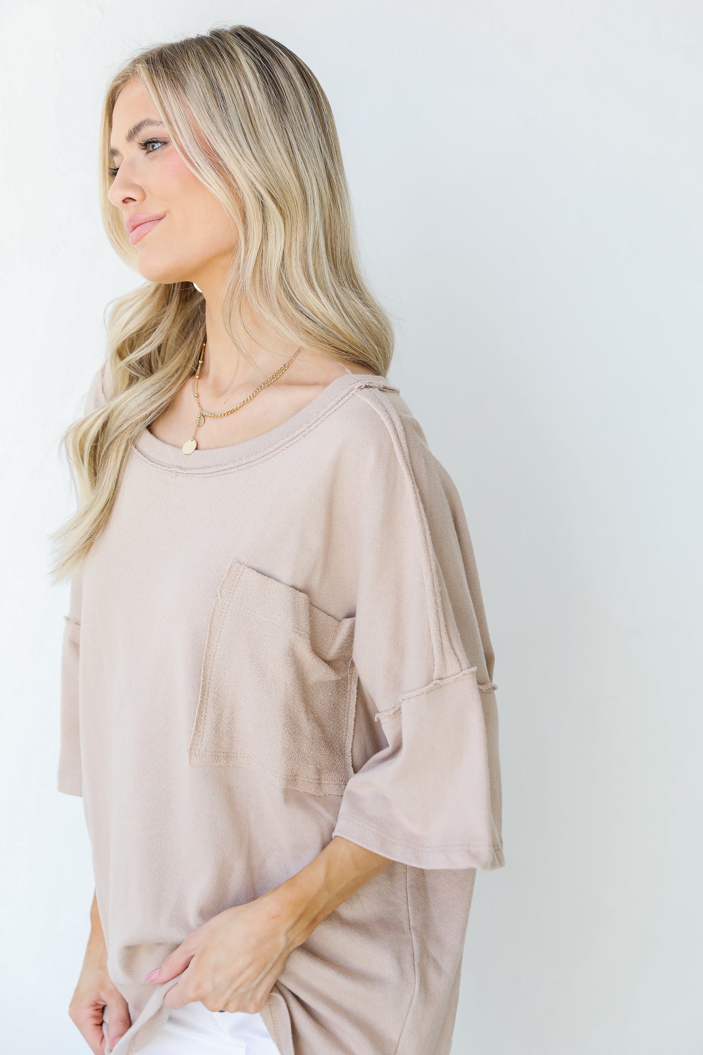 Knit Tee in taupe side view