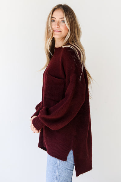burgundy Oversized Sweater side view