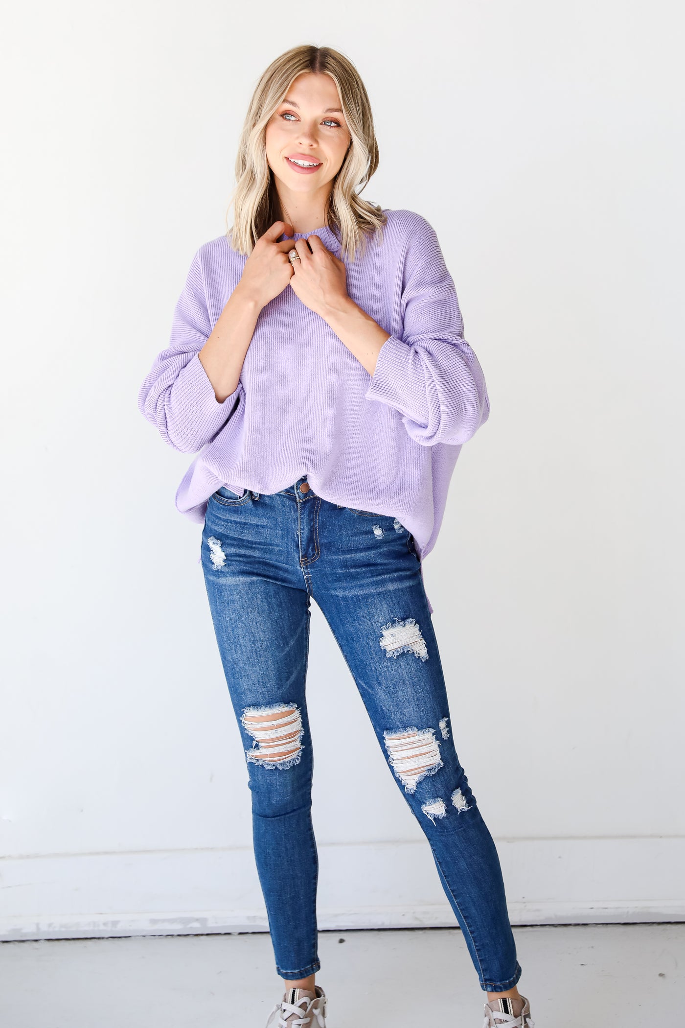 lavender oversized sweater front view