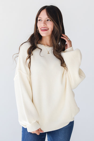ivory Oversized Sweater on model