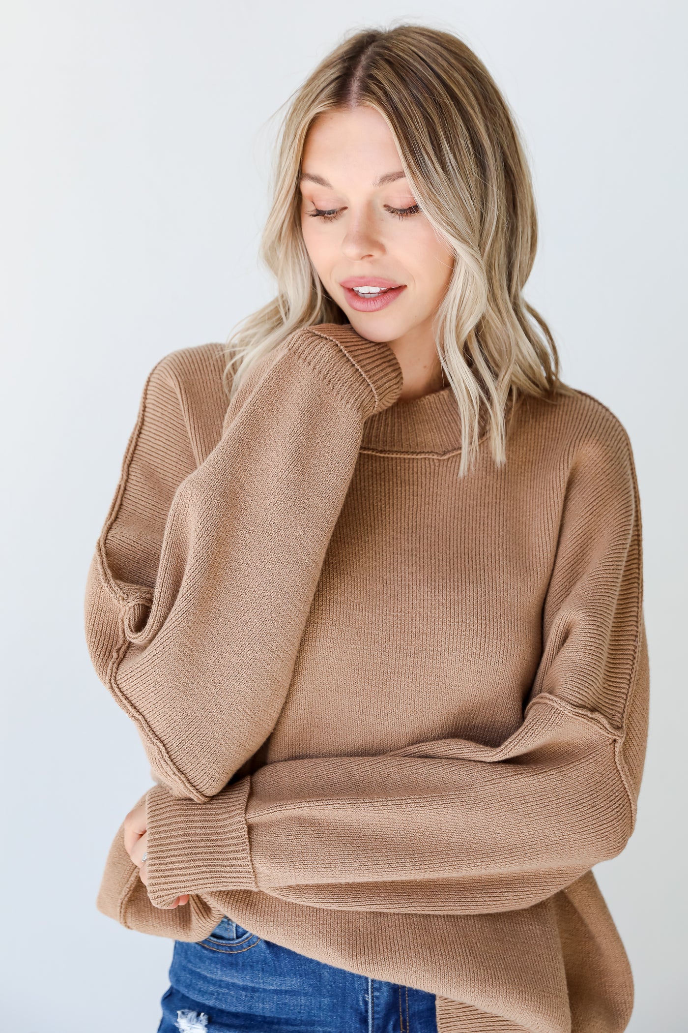 taupe oversized sweater front view