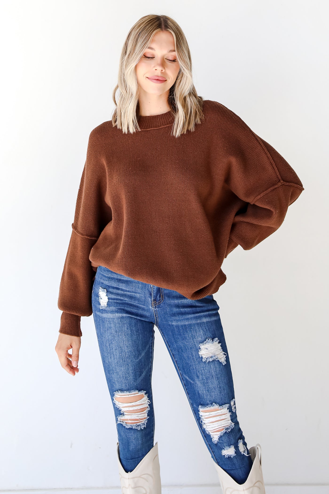 brown oversized sweater front view