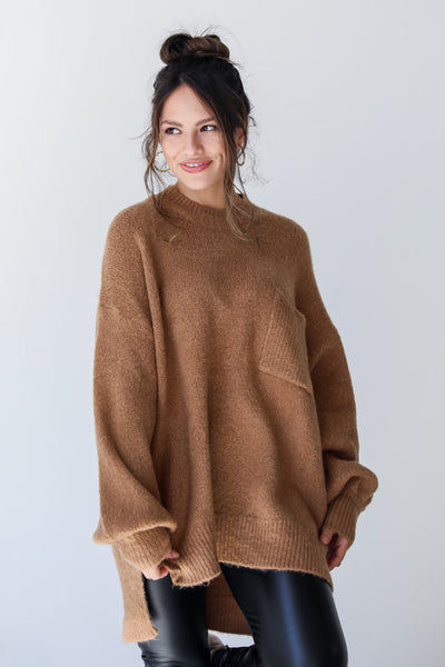 mocha Oversized Sweater on model