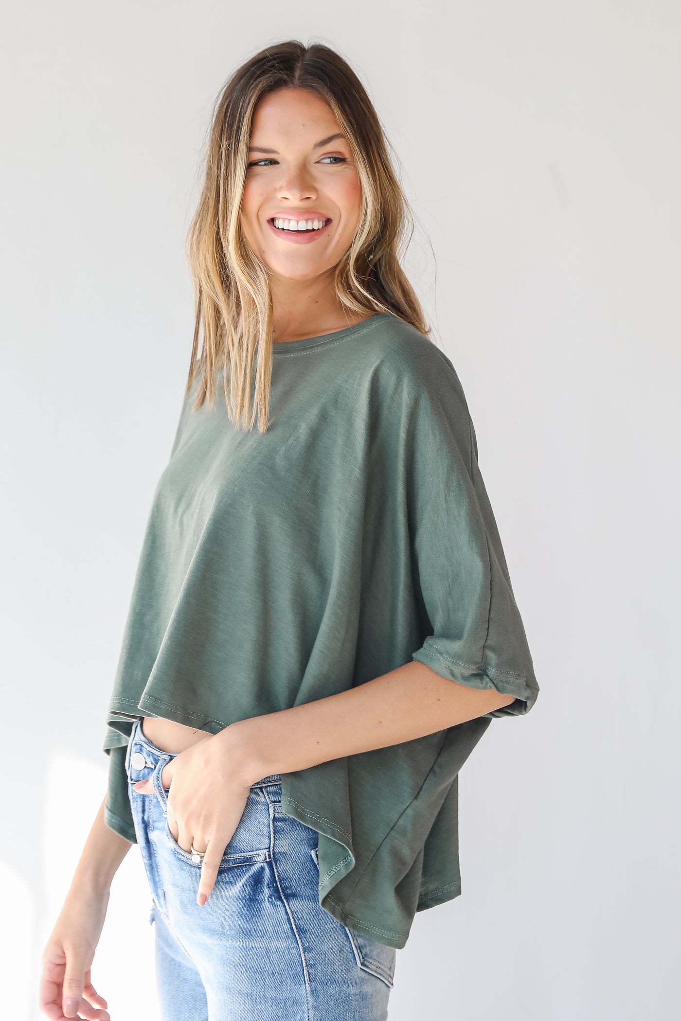 Oversized Top in olive side view