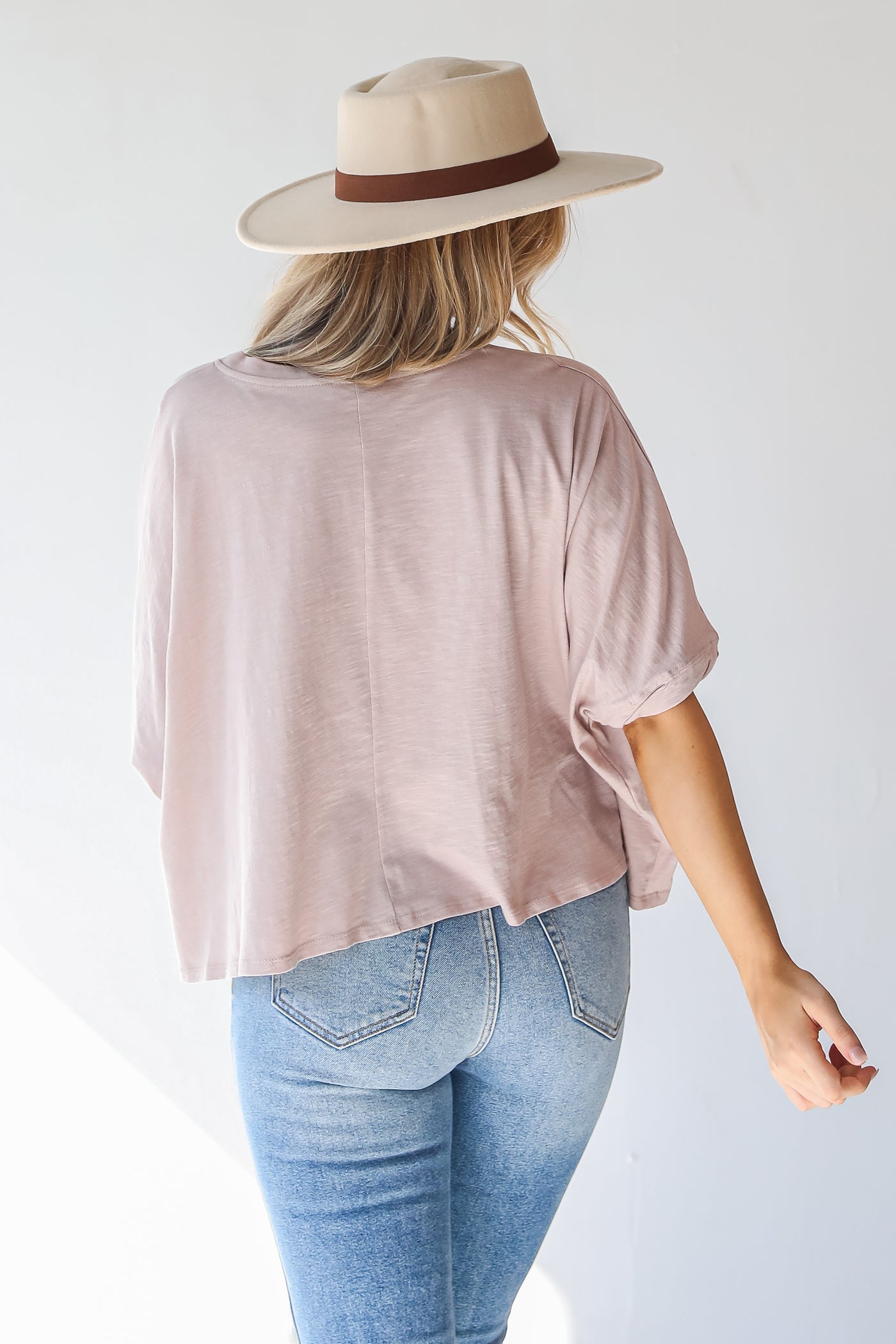 Oversized Top in taupe back view