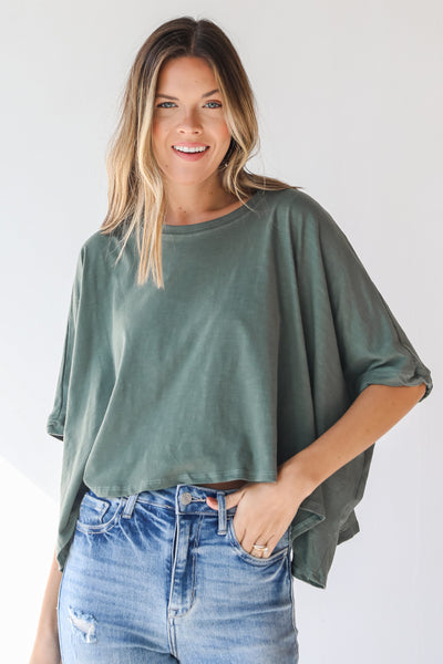 Oversized Top in olive front view